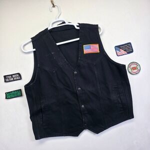 Sports Gallery Denim Vest Men 2XL Black USA Flag Veteran Patriot Patchwork Biker